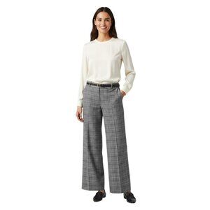 Talbots Heritage Wide Leg Black White Plaid Pants Fully Lined Wool Blend Size 12